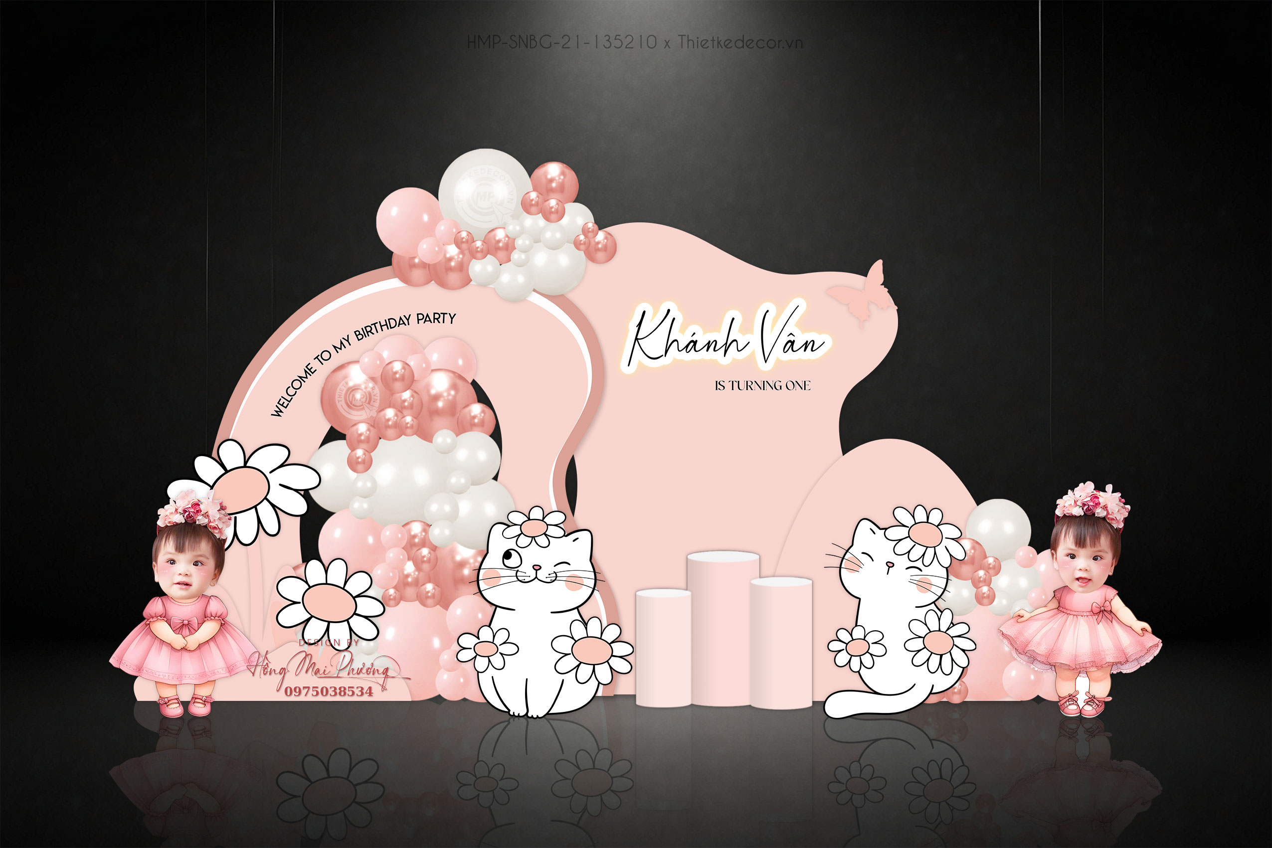 Sinh nhật bé gái tuổi mèo tone hồng cam